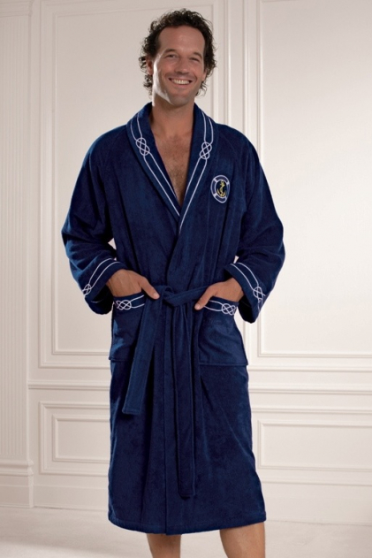 Soft Cotton Luxusní pánský župan s ručníkem a pupučemi MARINE MAN v dárkovém balení Tmavě modrá S + papučky (40/42) + ručník + box