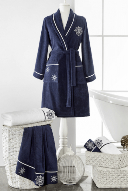 Soft Cotton Dárkové balení županu, ručníku a osušky MARINE LADY Tmavě modrá M