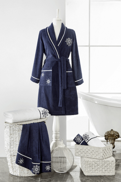 Soft Cotton Dárkové balení županu, ručníku a osušky MARINE LADY Tmavě modrá XL