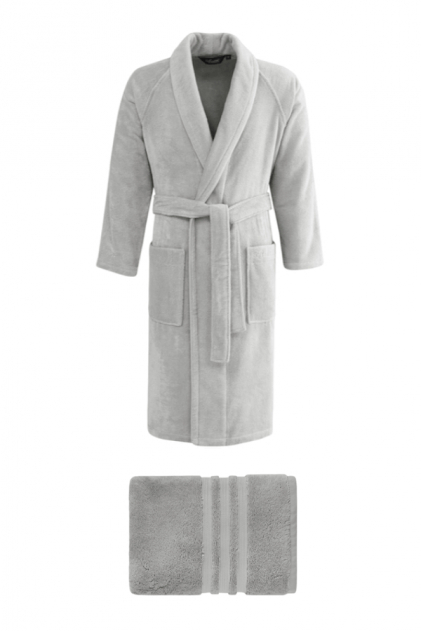 Soft Cotton Luxusní pánský župan PREMIUM s ručníkem 50x100 cm v dárkovém balení Světle šedá S + ručník 50x100cm +  box