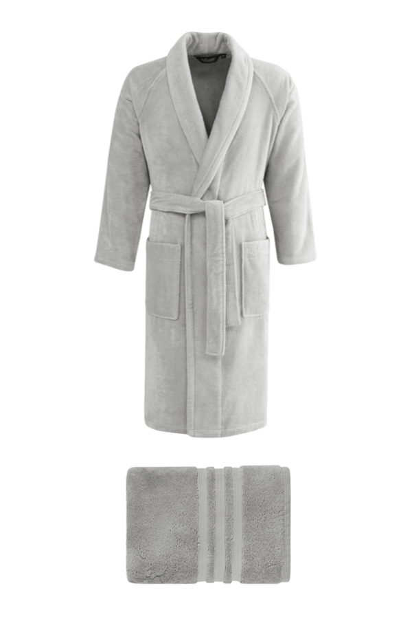 Soft Cotton Luxusní pánský župan PREMIUM s ručníkem 50x100 cm v dárkovém balení Světle šedá L + ručník 50x100cm +  box