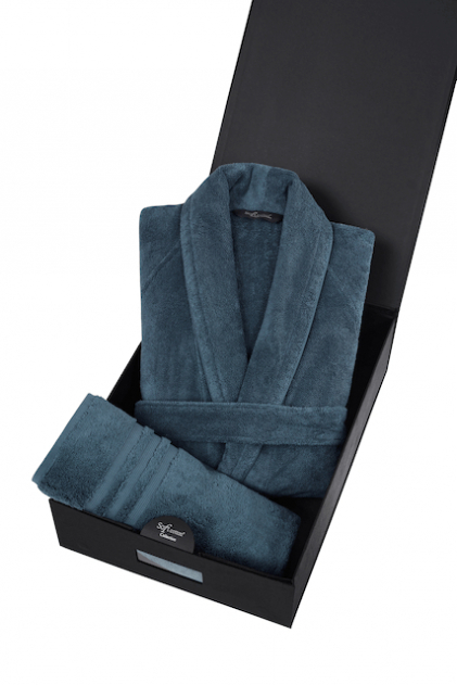 Soft Cotton Luxusní pánský župan PREMIUM s ručníkem 50x100 cm v dárkovém balení Tmavě modrá M + ručník 50x100cm +  box