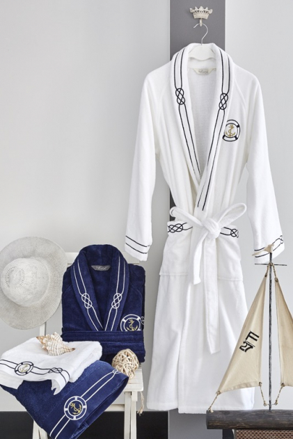 Soft Cotton Luxusní pánský župan MARINE MANs ručníkem a osuškou v dárkovém balení Bílá M + ručník + osuška +  box