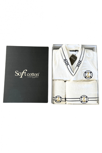 Soft Cotton Luxusní pánský župan MARINE MANs ručníkem a osuškou v dárkovém balení Bílá L + ručník + osuška +  box