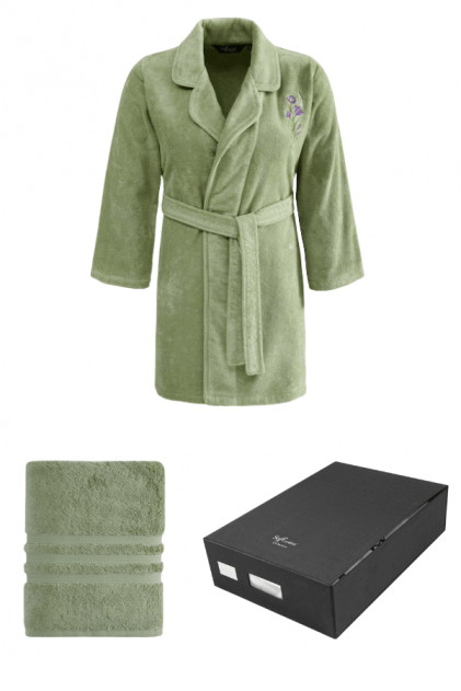 Soft Cotton Luxusní dámský krátký župan s ručníkem LILLY v dárkovém balení Fialová M + ručník 50x100cm +  box